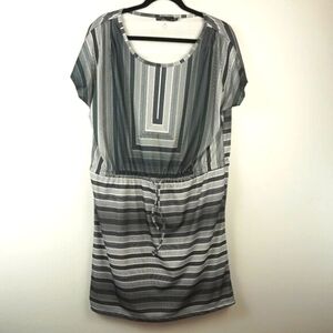 Prana Black Gray White Striped Dress‎ Swim Cover-up Size Large
